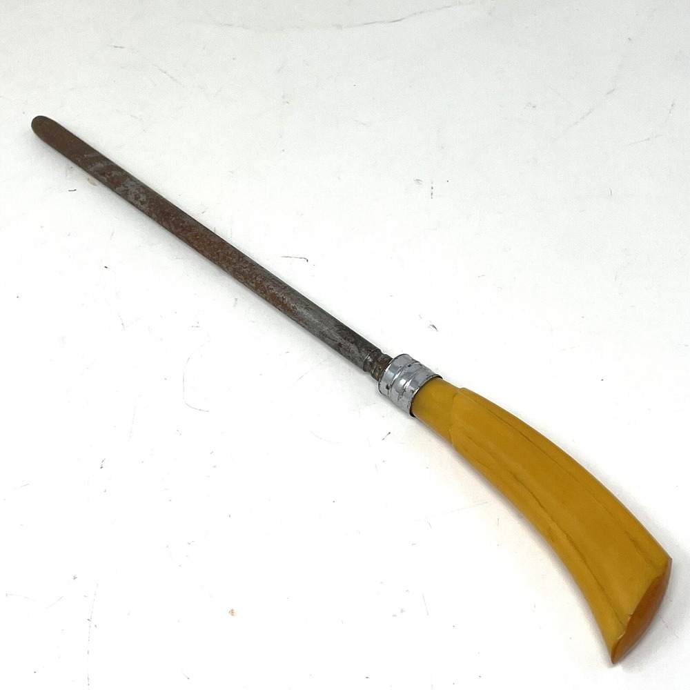 Vintage Butterscotch Bakelite Handle Steel Knife Sharpener Mid Century Modern